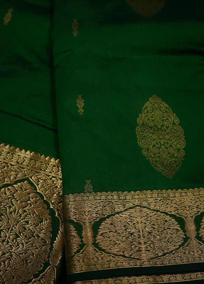 Green Kanjivaram Silk Saree With Blouse Piece - Indian Silk House Agencies