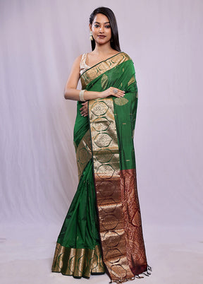 Green Kanjivaram Silk Saree With Blouse Piece - Indian Silk House Agencies