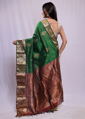 Green Kanjivaram Silk Saree With Blouse Piece - Indian Silk House Agencies