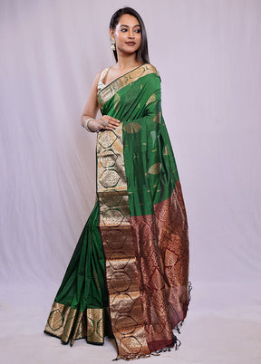 Green Kanjivaram Silk Saree With Blouse Piece - Indian Silk House Agencies