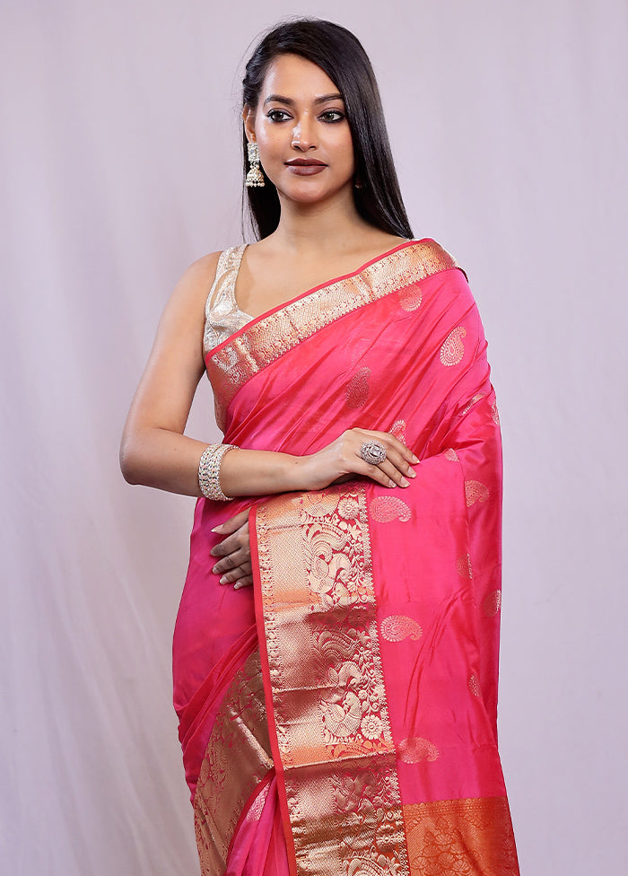 Pink Kanjivaram Silk Saree With Blouse Piece - Indian Silk House Agencies