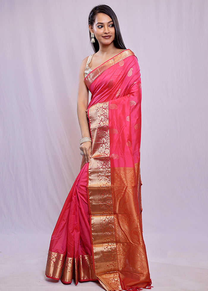 Pink Kanjivaram Silk Saree With Blouse Piece - Indian Silk House Agencies