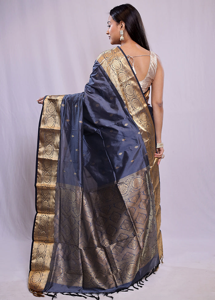 Grey Kanjivaram Silk Saree With Blouse Piece - Indian Silk House Agencies