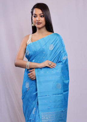 Blue Kanjivaram Pure Silk Saree With Blouse Piece - Indian Silk House Agencies