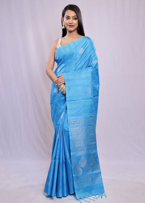 Blue Kanjivaram Pure Silk Saree With Blouse Piece - Indian Silk House Agencies