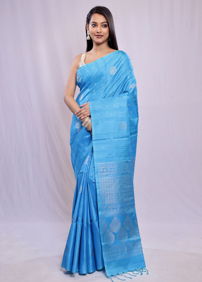 Blue Kanjivaram Pure Silk Saree With Blouse Piece - Indian Silk House Agencies