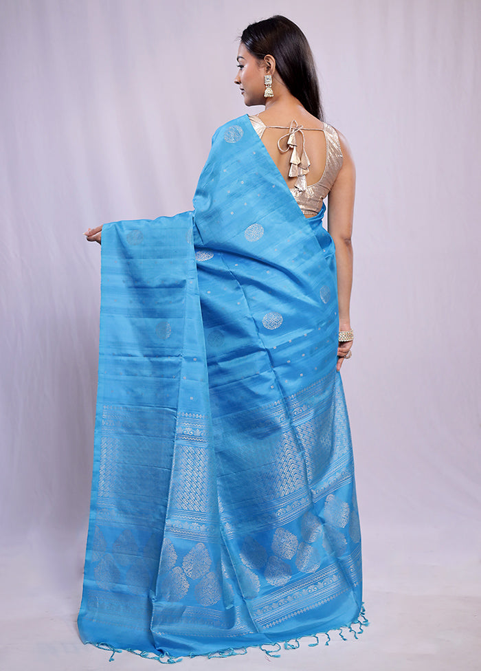 Blue Kanjivaram Pure Silk Saree With Blouse Piece - Indian Silk House Agencies