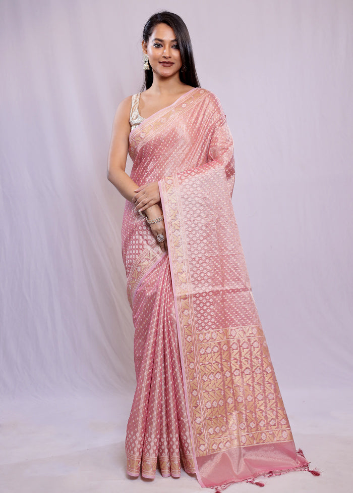 Pink Tissue Silk Saree With Blouse Piece - Indian Silk House Agencies