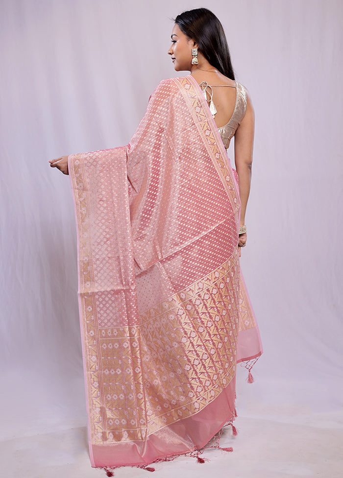 Pink Tissue Silk Saree With Blouse Piece - Indian Silk House Agencies