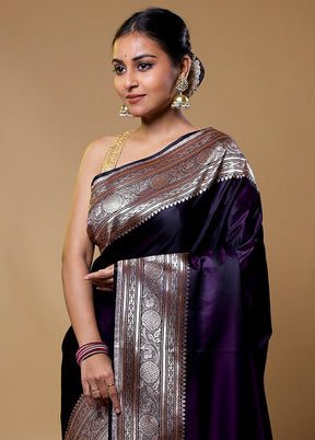 Purple Banarasi Silk Saree With Blouse Piece