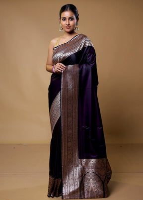 Purple Banarasi Silk Saree With Blouse Piece