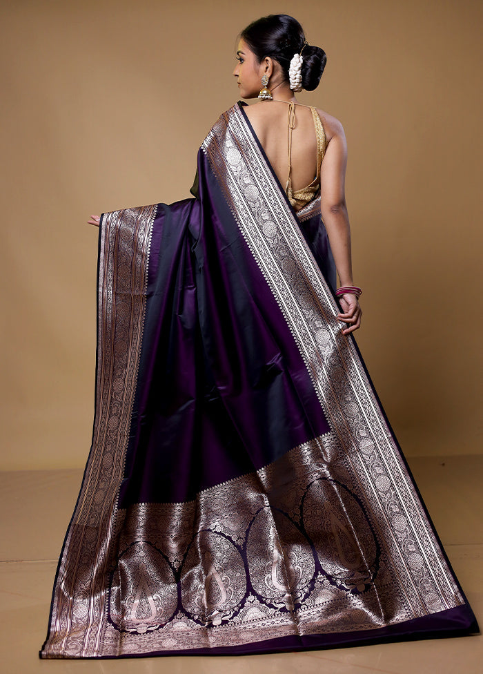 Purple Banarasi Silk Saree With Blouse Piece