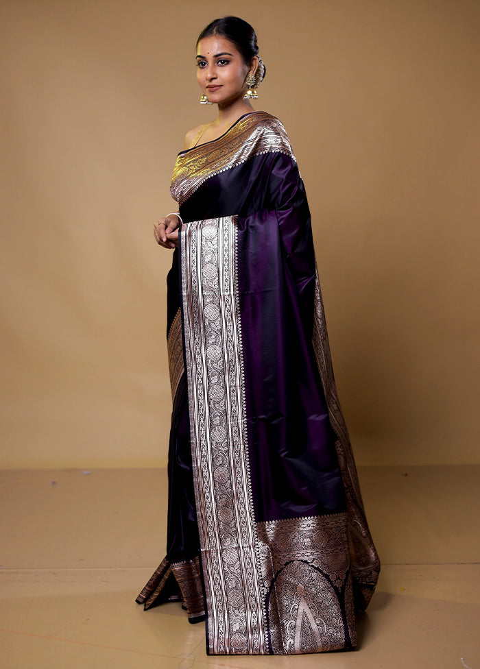 Purple Banarasi Silk Saree With Blouse Piece