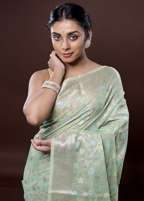 Green Kora Silk Saree Without Blouse Piece - Indian Silk House Agencies