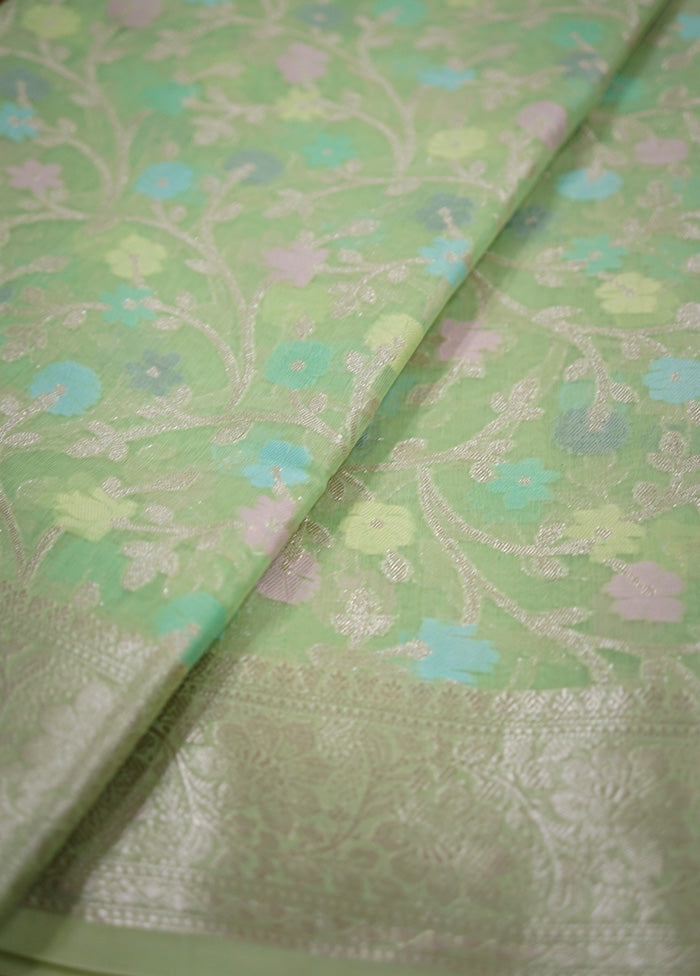 Green Kora Silk Saree Without Blouse Piece - Indian Silk House Agencies