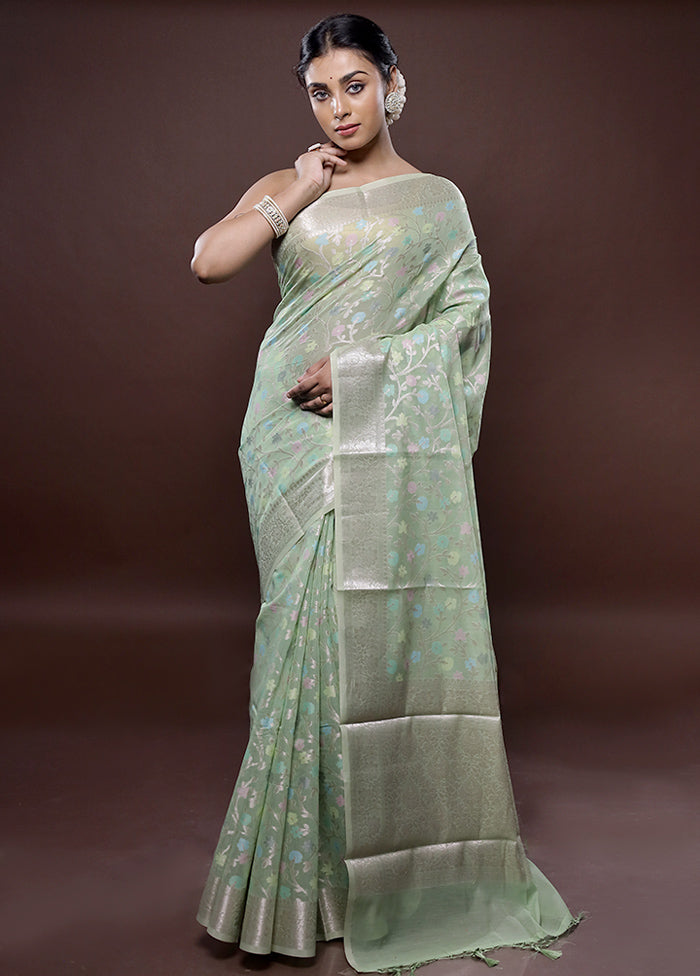 Green Kora Silk Saree Without Blouse Piece - Indian Silk House Agencies