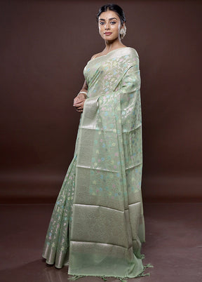 Green Kora Silk Saree Without Blouse Piece - Indian Silk House Agencies