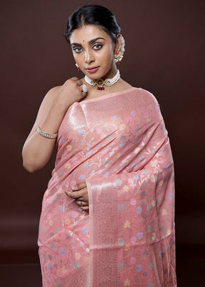 Pink Kora Silk Saree Without Blouse Piece - Indian Silk House Agencies