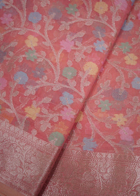 Pink Kora Silk Saree Without Blouse Piece - Indian Silk House Agencies