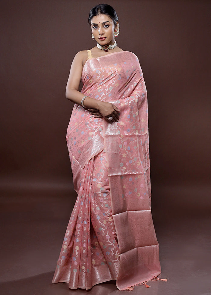 Pink Kora Silk Saree Without Blouse Piece - Indian Silk House Agencies