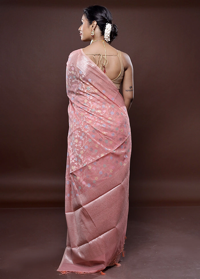 Pink Kora Silk Saree Without Blouse Piece - Indian Silk House Agencies