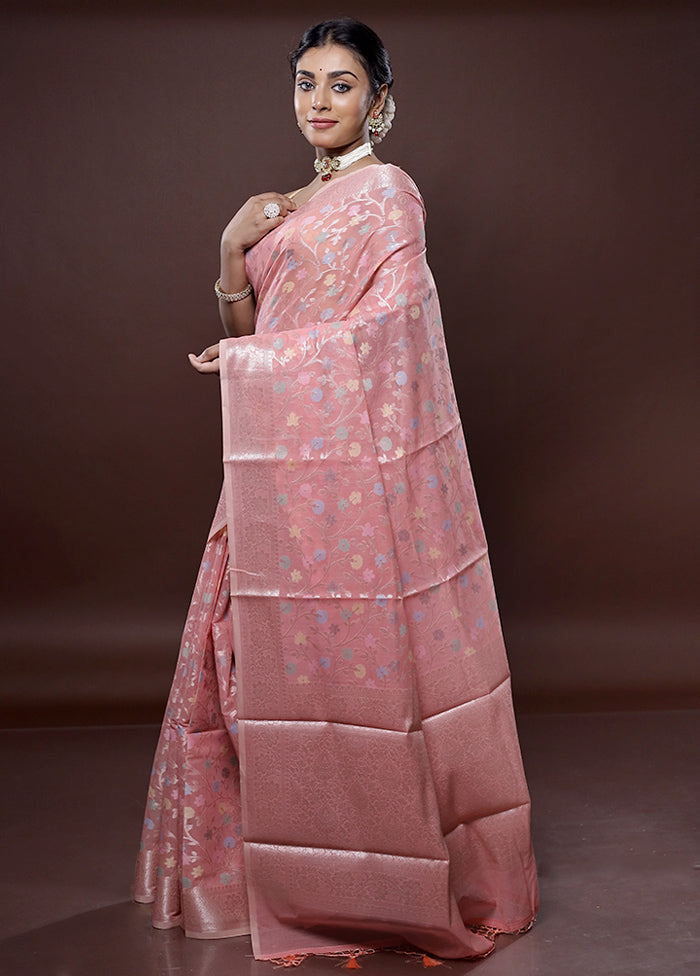 Pink Kora Silk Saree Without Blouse Piece - Indian Silk House Agencies