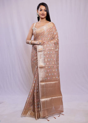 Cream Kora Silk Saree With Blouse Piece - Indian Silk House Agencies