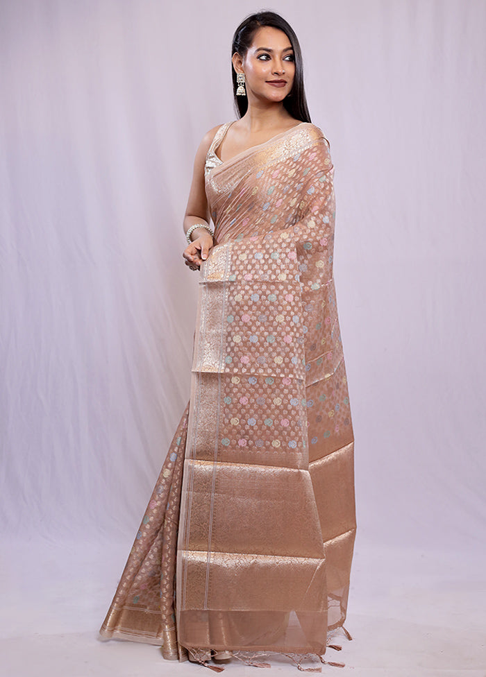 Cream Kora Silk Saree With Blouse Piece - Indian Silk House Agencies