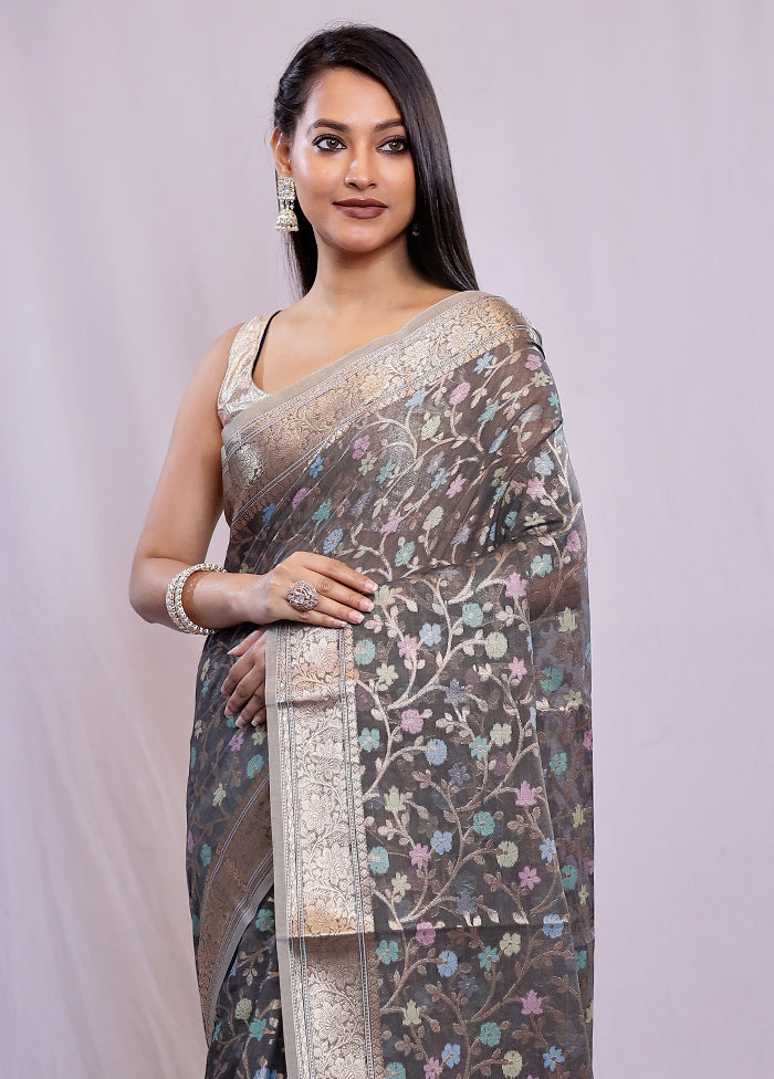 Grey Kora Silk Saree With Blouse Piece - Indian Silk House Agencies