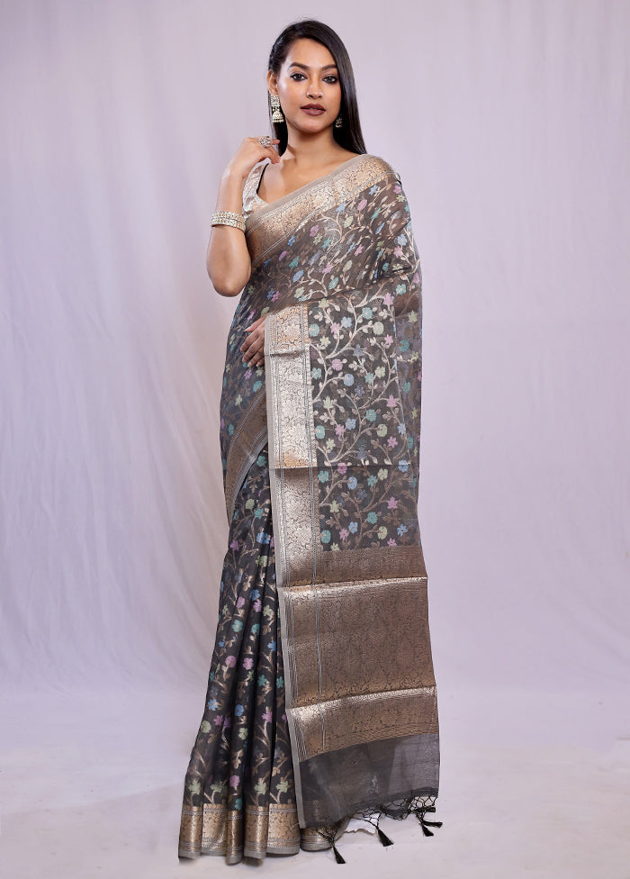 Grey Kora Silk Saree With Blouse Piece - Indian Silk House Agencies