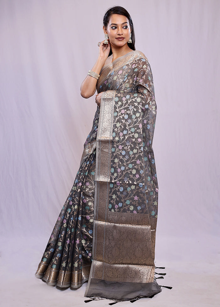 Grey Kora Silk Saree With Blouse Piece - Indian Silk House Agencies