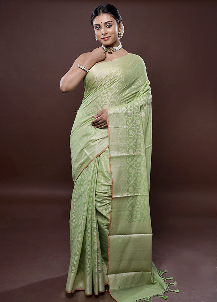 Green Cotton Saree Without Blouse Piece - Indian Silk House Agencies