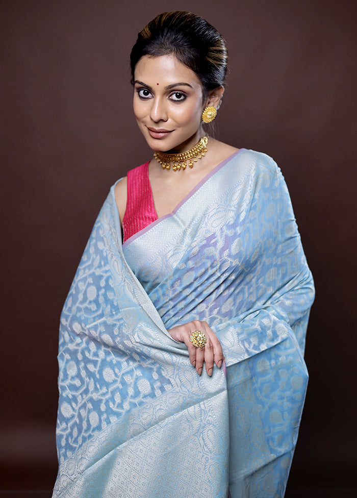 Blue Cotton Saree Without Blouse Piece - Indian Silk House Agencies