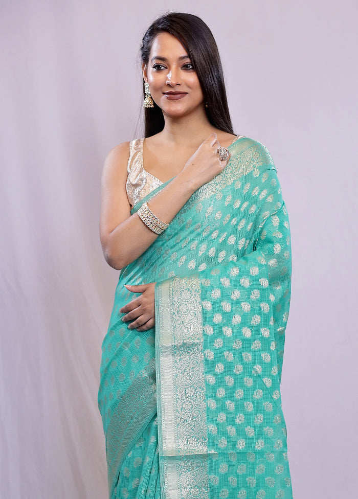 Green Cotton Saree With Blouse Piece - Indian Silk House Agencies