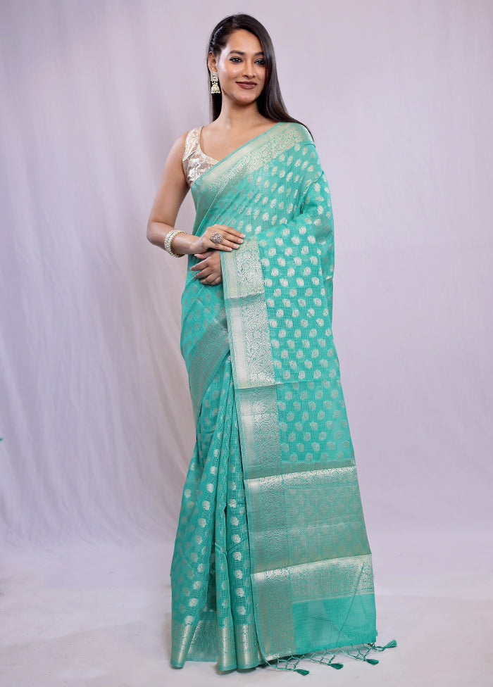 Green Cotton Saree With Blouse Piece - Indian Silk House Agencies