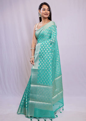 Green Cotton Saree With Blouse Piece - Indian Silk House Agencies