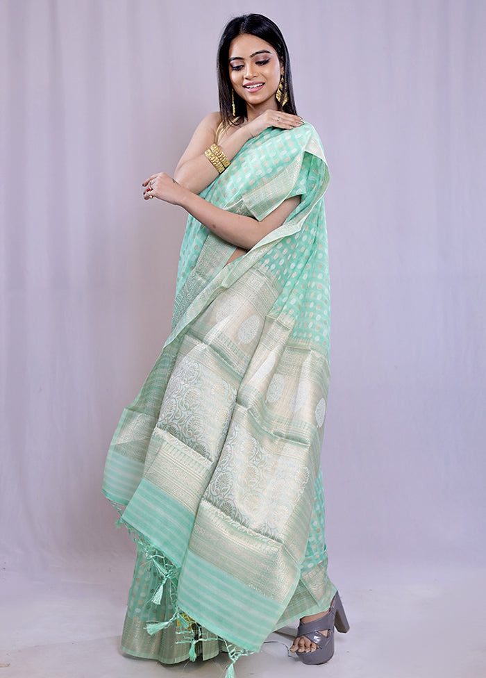 Green Cotton Saree With Blouse Piece - Indian Silk House Agencies