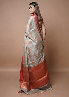 Grey Dupion Silk Saree With Blouse Piece