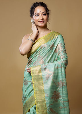 Green Dupion Silk Saree With Blouse Piece