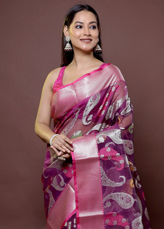 Purple Organza Saree With Blouse Piece