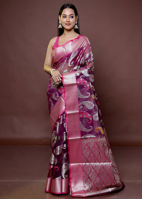 Purple Organza Saree With Blouse Piece