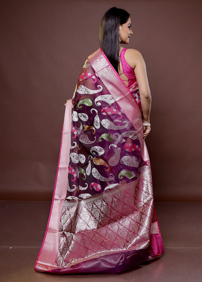 Purple Organza Saree With Blouse Piece