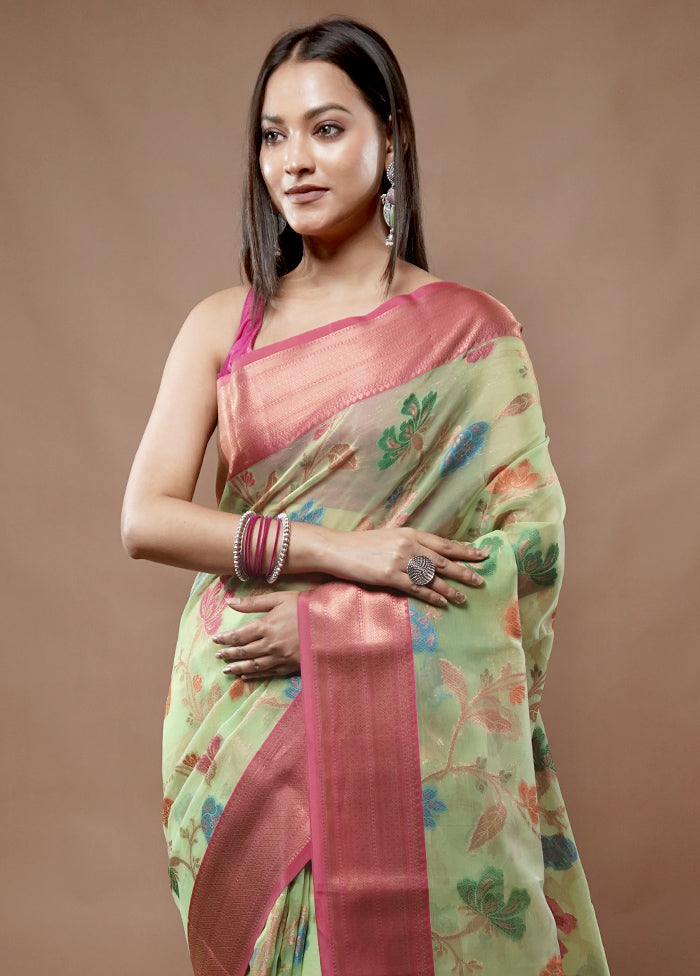 Green Organza Saree With Blouse Piece - Indian Silk House Agencies