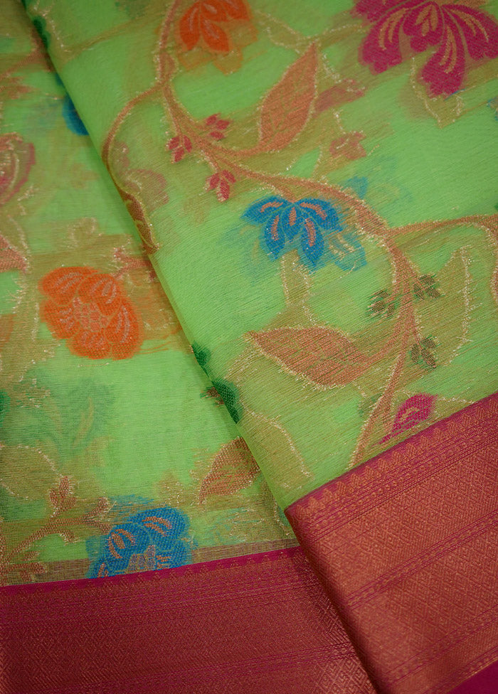 Green Organza Saree With Blouse Piece - Indian Silk House Agencies