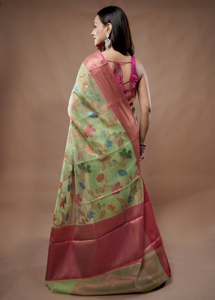 Green Organza Saree With Blouse Piece - Indian Silk House Agencies