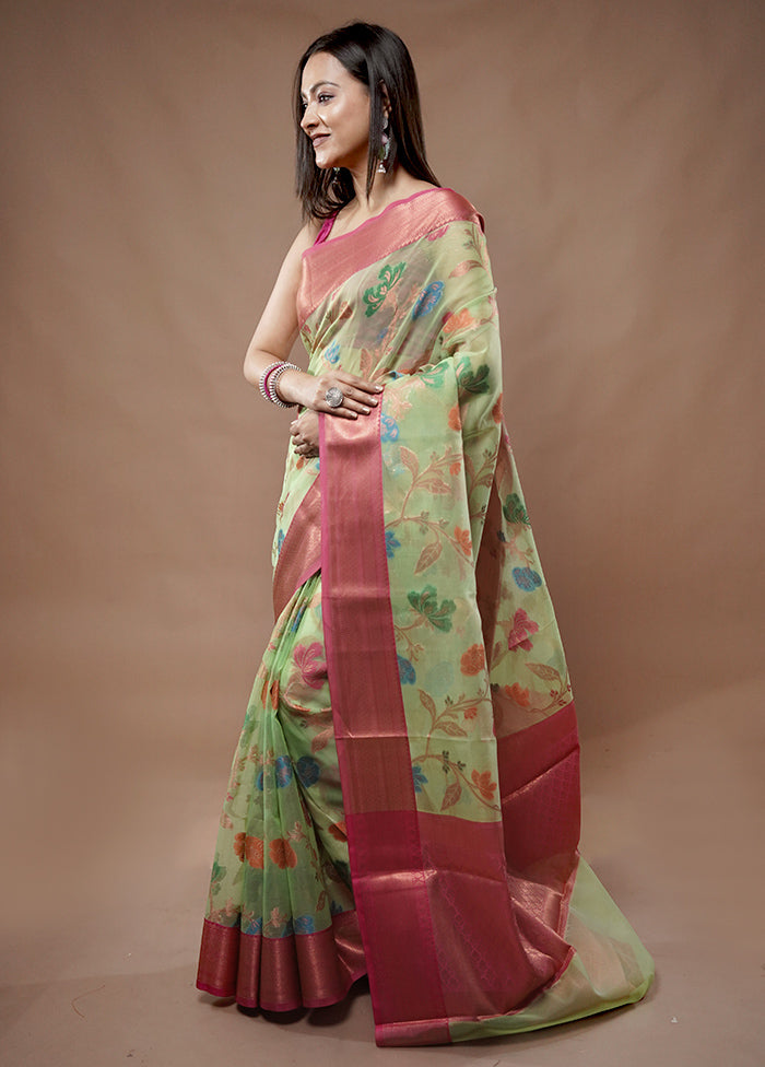 Green Organza Saree With Blouse Piece - Indian Silk House Agencies