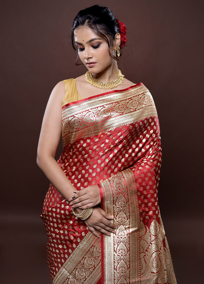 Maroon Banarasi Silk Saree Without Blouse Piece - Indian Silk House Agencies