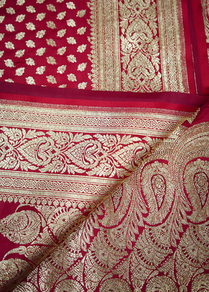 Maroon Banarasi Silk Saree Without Blouse Piece - Indian Silk House Agencies