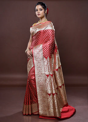 Maroon Banarasi Silk Saree Without Blouse Piece - Indian Silk House Agencies