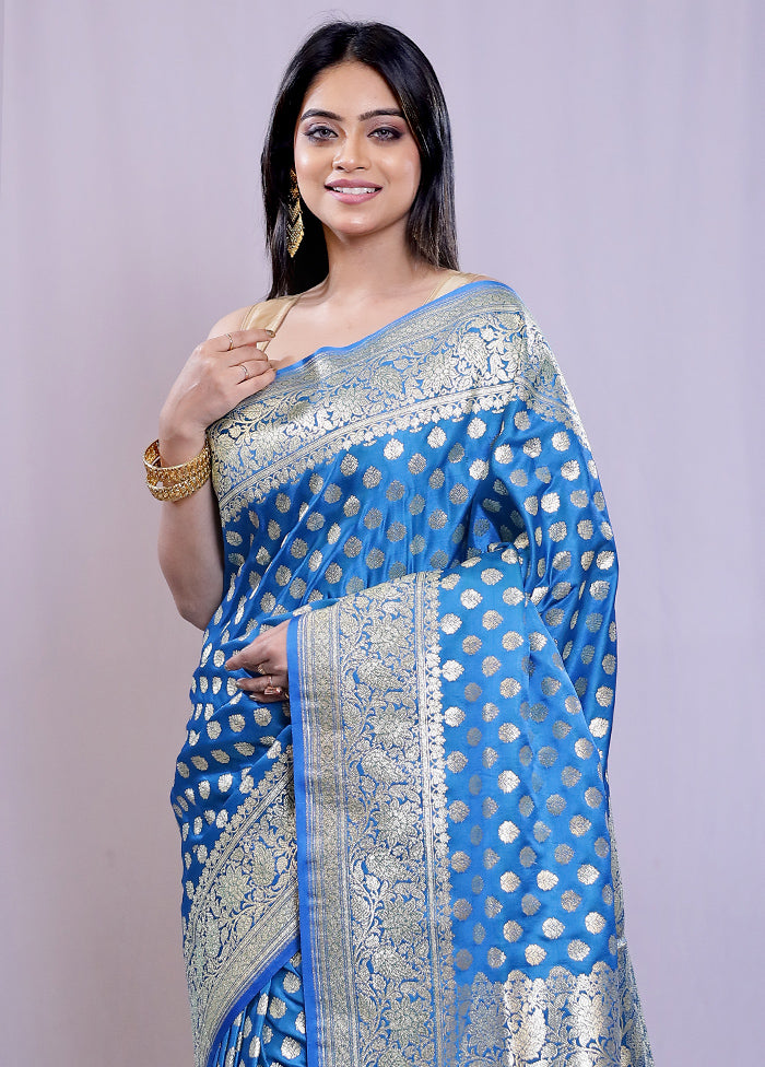 Blue Banarasi Silk Saree With Blouse Piece - Indian Silk House Agencies